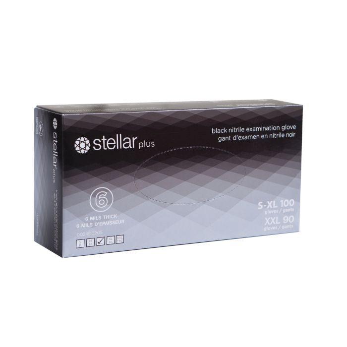 Stellar Plus Black Nitrile Examination Gloves 6 Mil - Case of 10 Boxes - Kasper Medical Supplies Ltd.