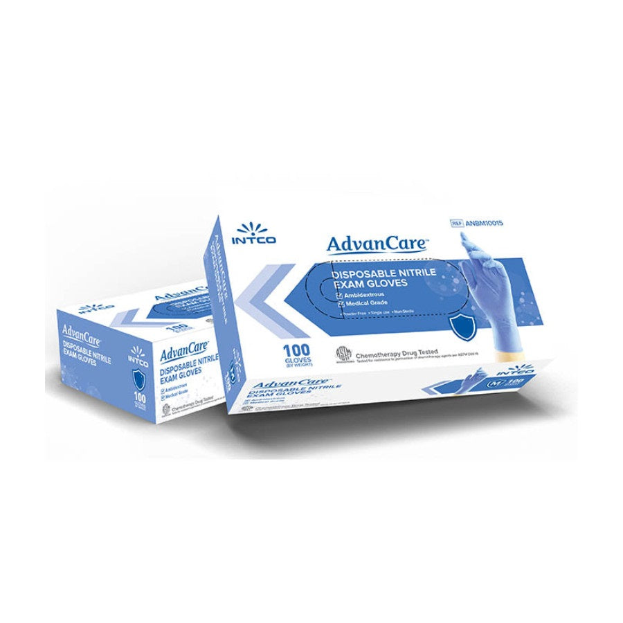 AdvanCare Blue Nitrile Exam Gloves 100/Box - Case of 10 Boxes